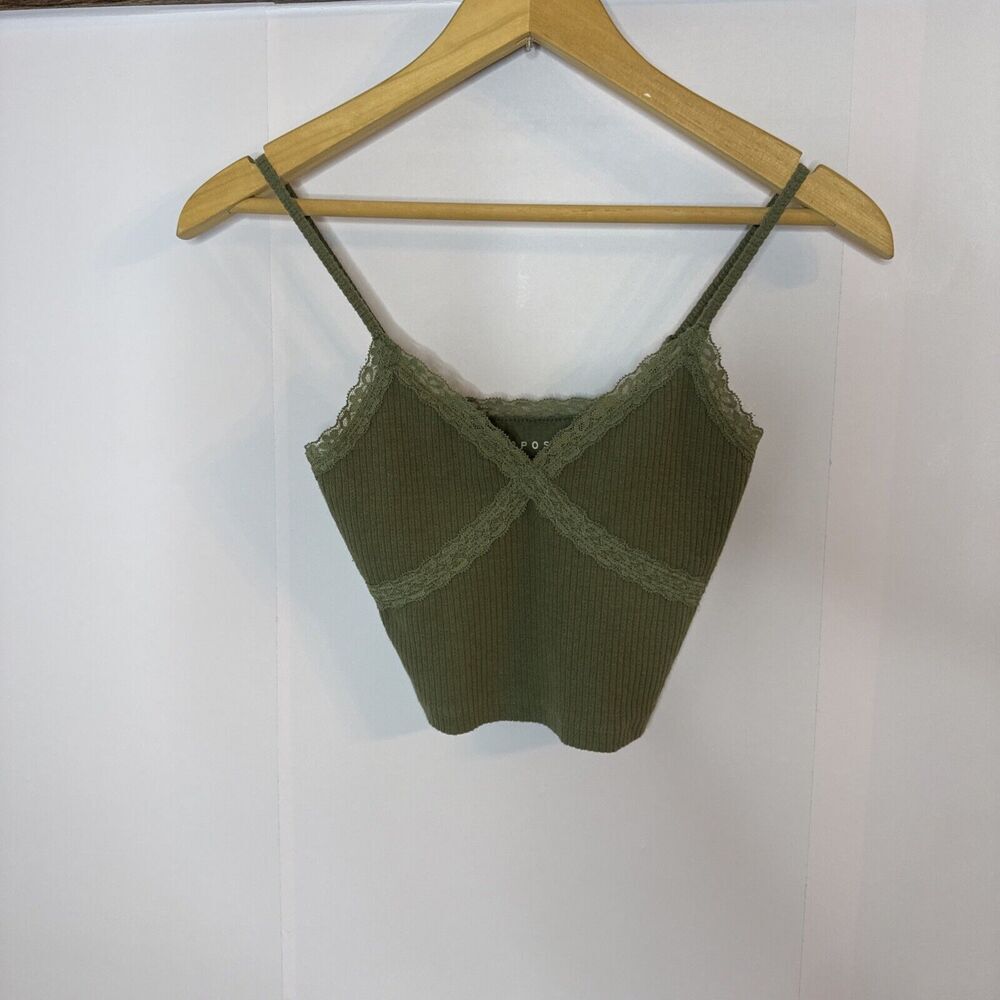 Aeropostale Womens Y2K Tank Top XS Green‎ Lace Ribbed Babydoll Dainty Feminine
